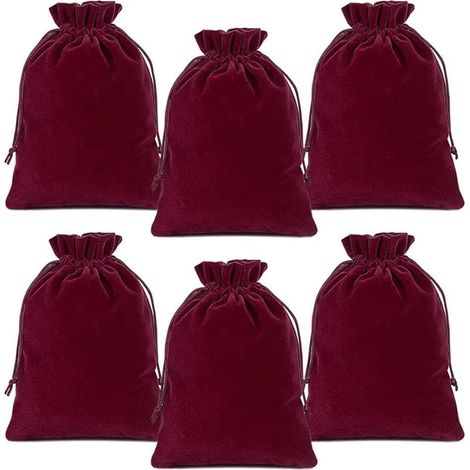 32 pièces Poches en velours à cordon, 12x10 cm, sacs de rangement pour bijoux, sacs cadeaux, pochettes pour mariage, Noël, anniversaire (Rouge foncé)