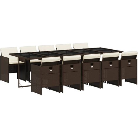 vidaXL Set da Pranzo da Giardino 11 pz con Cuscini Polyrattan Marrone (1/5)