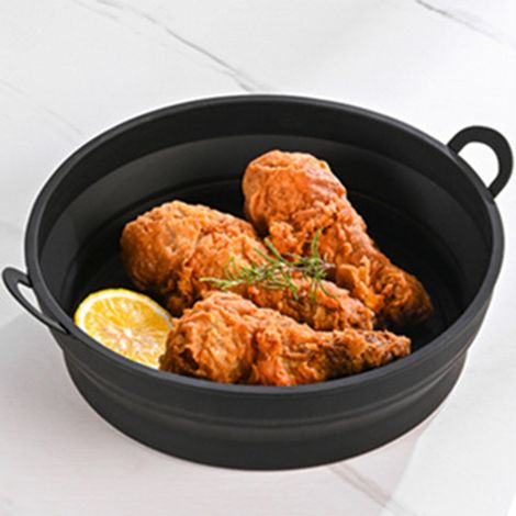 Zusammenklappbare Silikon-Kochplatte für Heißluftfritteusen, lebensmittelecht, hitzebeständig, runde Frittierplatte/Matte, 8,5 Zoll, schwarz. (1/5)