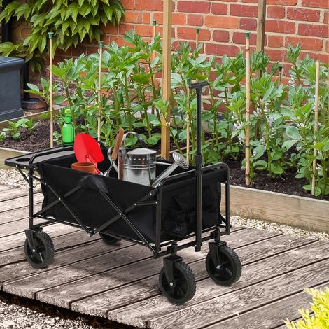 Chariot de Jardin Pliable 4 Roues bâche Amovible poignée télescopique Inclinaison réglable Plateau Pliable noir