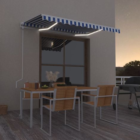 Teenpull – Automatische Markise mit LED Windsensor 350x250 cm Blau Weiß (1/5)