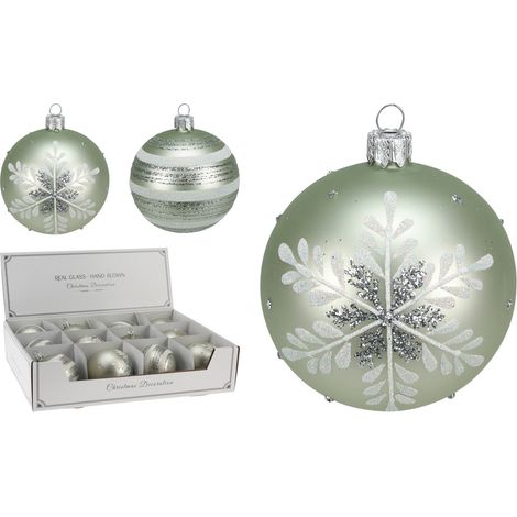 PALLA VETRO DIAMETRO 8 CM ASSORTITO 4 DECORI MENTA (1 PEZZO, INVIO CASUALE)