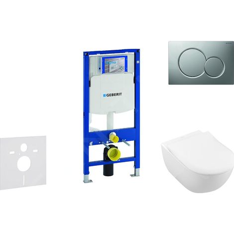 Geberit Duofix - Ensemble bâti-support, cuvette de toilette et siège Subway 2.0, DirectFlush, SoftClose, CeramicPlus et plaque Sigma01, chrome mat 111.300.00.5 NI3
