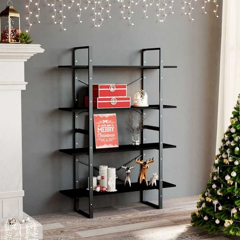 Bibliothèque à 4 niveaux Meuble de Rangement  Meuble Étagère Noir 100x30x140 cm Bois de pin massif 34893 (1/5)