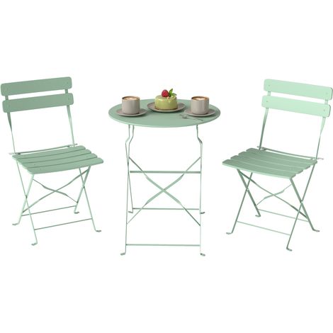 Ensemble jardin pliant: 2 chaises pliantes et table ronde, structure métal électrophorétique, balcon, vert (1/5)
