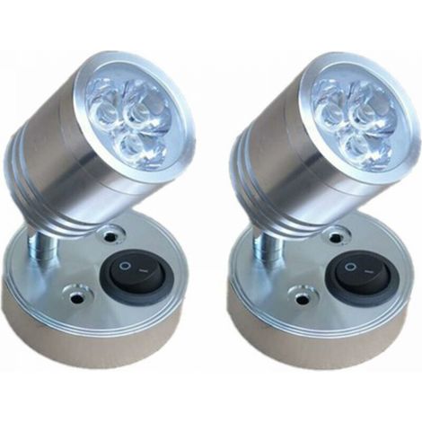 Lot de 2 spots muraux LED 12 V, lampe de lecture, interrupteur réglable, cylindre flexible, éclairage intérieur pour camping-car et bateau (argent) (1/5)