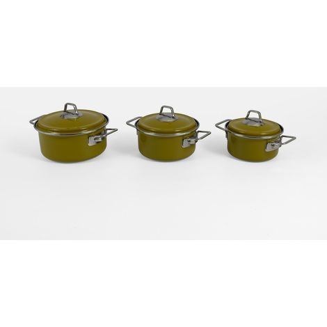 Set de 3 Casseroles en Acier Émaillé avec Couvercles 14 / 16 / 18 cm – Vert Kiwi – Résistantes et Compatibles Tous Feux – Batterie de Cuisine – LPP GRANDEUR 07