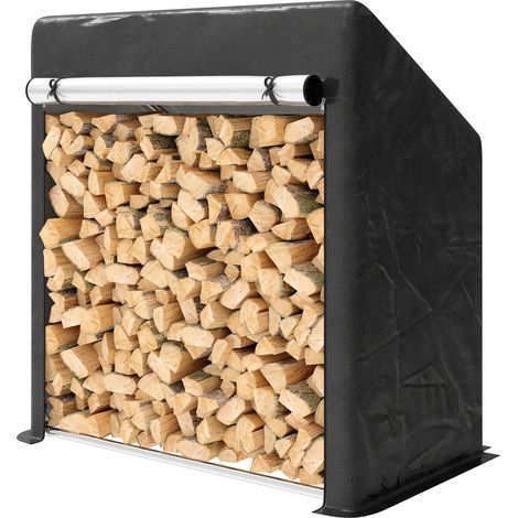 Support à bois extérieur en métal robuste, abri anti-pluie inclus, 100x60x110 cm, noir, rangement jardin (1/5)