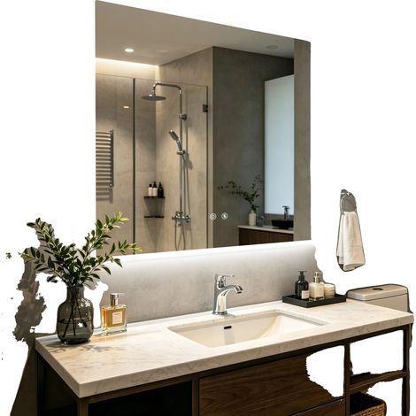 Miroir de Salle de Bain, Éclairé, Anti-Buée, 90x90cm (1/2)