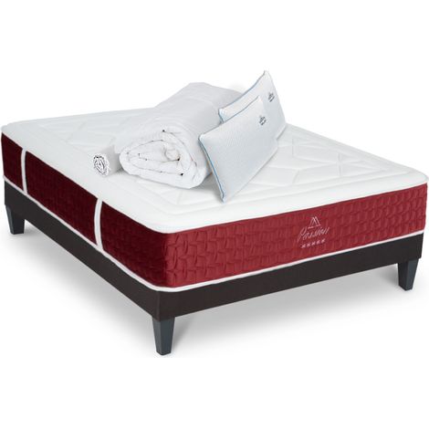 Ensemble Matelas Passion Ressorts ensachés Accueil mémoire + sommier gris gris +accessoires -140x190 (1/5)