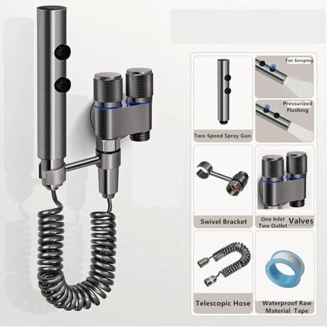 Ensemble de douchette pour bidet, douchette à main, accessoire pour bidet pour toilettes britanniques, douche musulmane, avec flexible extensible de 3 m et douchette à double commande (1/3)