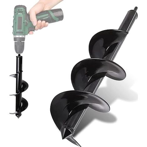 Tarière pour Perceuse Jardin Ø 90 mm - Foret embout 8 Longueur Mèche 25 cm en Acier Creuser Rapidement des Trous et Planter vos Fleurs Arbre Arbuste, Piquets, Poteau (1/5)