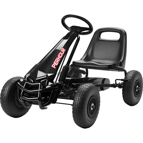 Karting pour enfants avec pédales, siège réglable, pneus EVA, embrayage et frein manuels, 110 x 61 x 62 cm, noir