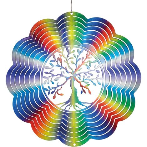 Wind Spinner,Rainbow Tree of Life - Ø25cm - mobile à suspendre qui tourne facilement au vent, couleurs brillantes, très belle décoration des pièces (1/4)