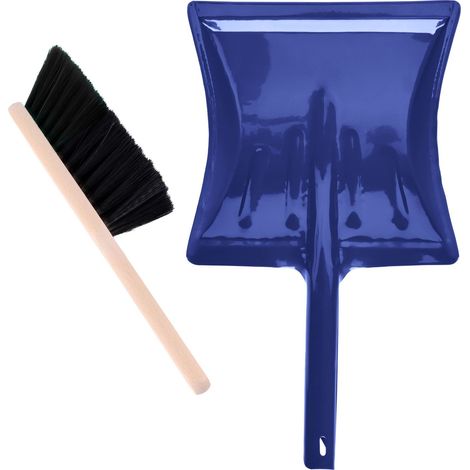 Garronda Kehrschaufel Set mit komplett aus Metall gefertigter Schaufel und Handfeger aus Holz und Synthetik Kehrbesen für Haushalt GD-0172 (Schwarz + Blau)