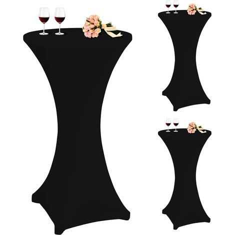 Lot de 3 nappes à coins carrés extensibles en élasthanne pour cocktail 60 x 110 cm Noir Nappe ronde à cocktail pour bar, mariage, cocktail, table de banquet (noir) (1/5)