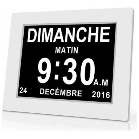 Horloge calendrier numérique - One Piece - 7 pouces - Avec date et heure - Horloge Alzheimer pour parents - Rappel de médicaments pour grands-parents et enfants - Blanc - 20.414.32.4cm (1/4)