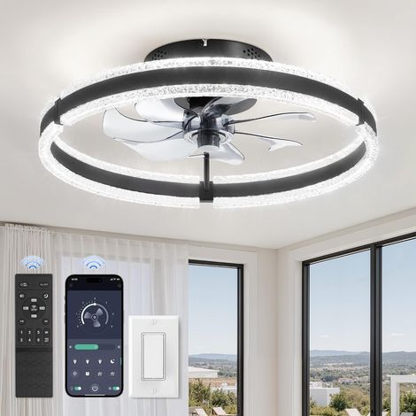 Ceiling Fan 51 cm Wave Pattern, Double Ring (Black) APP (1/5)