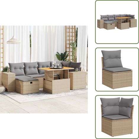 8-tlg. Garten-Sofagarnitur mit Kissen Beige Poly Rattan Akazie - Garten Sofagarnitur - Garten Sofagarnituren - Outdoor Sofagarnitur - Sofagarnitur Terrasse (1/5)