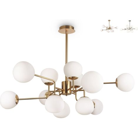 Plafonnier design moderne avec 12 sphères en verre dépoli (1/4)