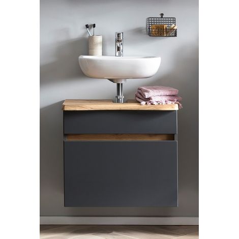 Waschbeckenunterschrank mit Baumkante VIDAGO-03 in graphit, B/H/T: ca. 61/54/40 cm (1/5)