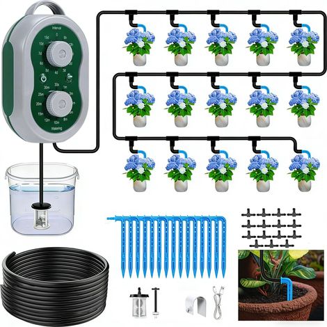Automatic Drip Irrigation Kit for 15 Potted Plants, Automatic Watering with Programmable Timer, Ideal for Balcony, Garden, Greenhouse and Indoor Plants (1/5)