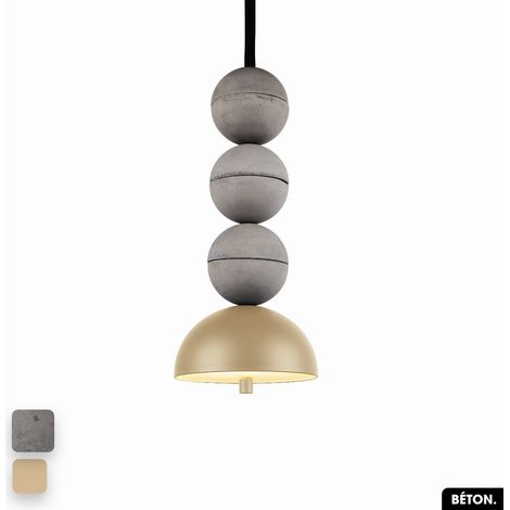 Lampe de suspension en béton - BOSFOR CONCRETE GRIS - AMANDE 3 BALLES LED 14W (1/2)
