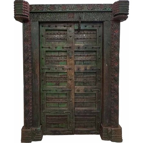 Puerta de madera acabado artesanal marrón 162x33x211h cm