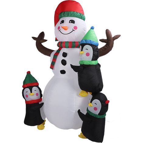 Pingouins gonflables de bonhomme de neige de noël de hauteur de 1.8m, avec lumières Led, décoration de cour extérieure, prise britannique, 220V (1/5)