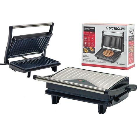 TrAdE Shop Traesio - Bistecchiera Elettrica 800w Acciaio Cottura Senza Fumo Olio 2 Piastre In Alluminio - (1/2)