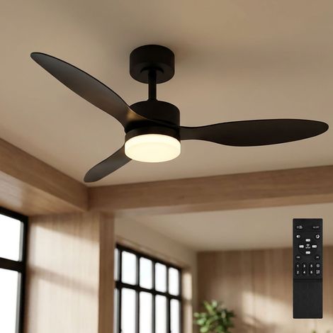 LED Deckenventilator Vor-Rücklauf Ventilator mit Fernbedienung Deckenleuchte Lüfter dimmbar CCT, 6 Stufen, schwarz, 20W 800Lm warm-kaltweiß, D 106 cm