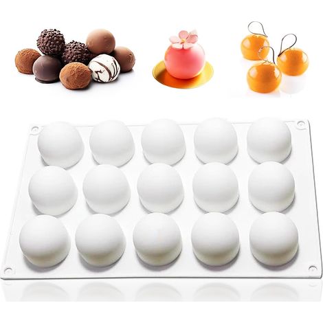 Moule sphère silicone 15 cavités, Ø 4,3 cm, pour chocolat, glaçons, savon et décoration de gâteaux. (1/5)
