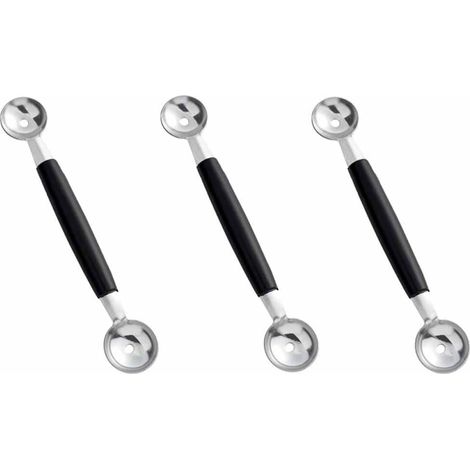 Un ensemble de trois cuillères à pastèque double face, une cuillère ronde en acier inoxydable et une cuillère à pastèque deux en un, parfaite pour manger de la crème glacée ou des fruits (noire). (1/5)