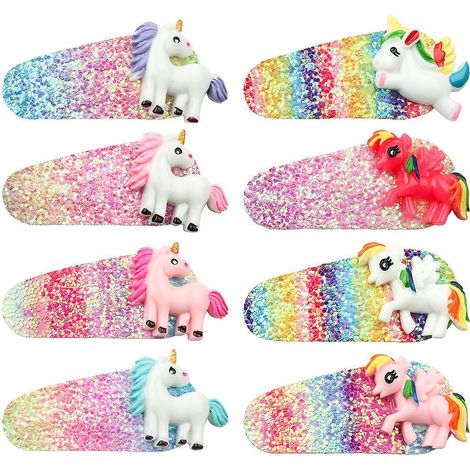 8 Pcs Pince Cheveux Licorne Avec Paillette Snap Clips Arc En Ciel Barrettes Cheveux Dcoration Pour Enfants Fille Cadeau Fte Anniversaire (1/5)