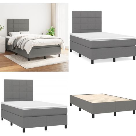 Sommier à lattes de lit avec matelas Gris foncé 120x200cm Tissu - Lit Double - Lit Tapissier - Lit Design - Literie - Chambre À Coucher - Home & Living (1/5)