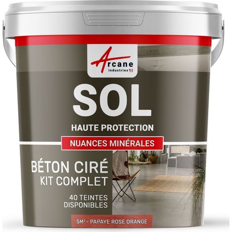 Béton ciré sol en kit, primaire et vernis de finition inclus - 5 m² (en 2 couches) Papaye Rose Orange - ARCANE INDUSTRIES