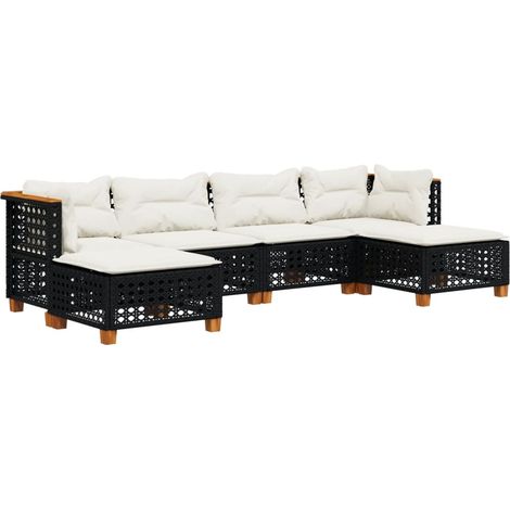 vidaXL Set Divano da Giardino 6 pz con Cuscini Nero in Polyrattan (1/5)