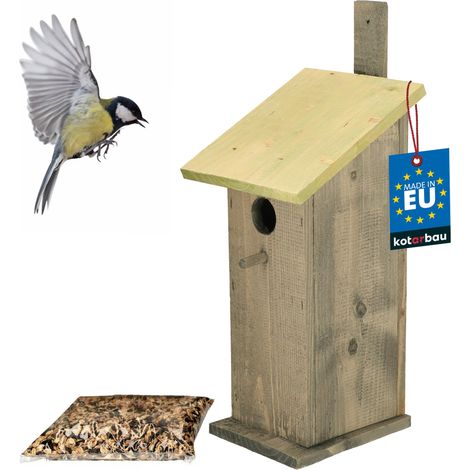 KOTARBAU® Nichoir Oiseaux Exterieur - Bois - 35 x 10 cm - Vert - Cabane Oiseaux Exterieur - Cabane À Oiseau - avec Nourriture 0,5 kg - Nichoirs À Mésanges - Nichoir a Mesange (1/5)