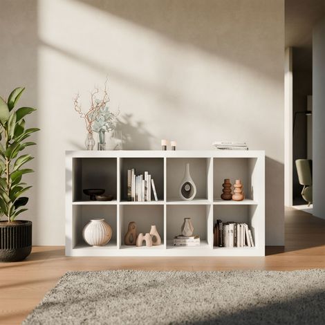 Etagère bibliothèque 4 niveaux 8 compartiments. casiers. effet bois blanc. L 76 x P 39 x H 146cm (1/5)
