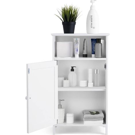 Costway – Meuble sous vasque simple en MDF blanc – Étagère réglable 3 hauteurs – Dimensions 45 x 30 x 84 cm – Rangement salle de bain, salon, chambre (1/5)