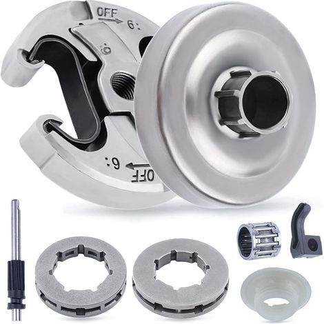 Set de tambour d'embrayage, pignon, jante et pompe à huile Adefol pour Husqvarna 340 345 346 350 351, pièces de rechange avec roulement à aiguilles et série de vis sans fin (1/5)