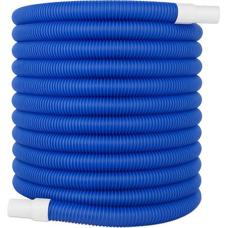 Tubo flessibile Relaxdays per piscina, spirale da 32 mm, 25 metri, tubi per piscina e giardino, plastica, blu/bianco