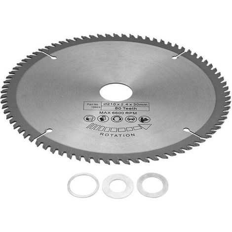 Lama per sega circolare 210 mm × 30 mm Diametro foro 80 denti Lama per sega circolare con 3 O-ring in metallo duro