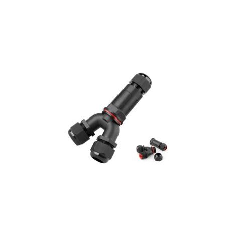 Y-förmige, wasserdichte Anschlussdose, 3-Wege-Nylon-Kabelverbinder IP68, Außenkabelverbinder, Schwarz, für 8–16 mm Kabel – Crezuo