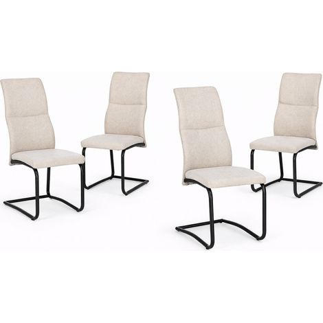 Lot de 4 chaises VOLAZ – Tissu chic & pieds acier noir-Beige clair (1/5)