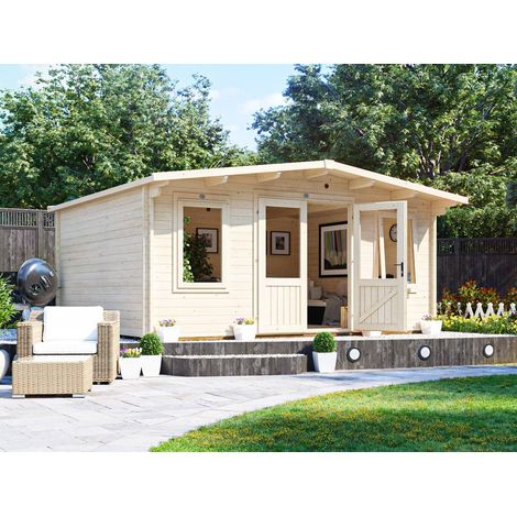 Dunster House Log Cabin Severn 5m x 4m Garden Home Office 45mm Walls Double Glazed and Roof Shingles