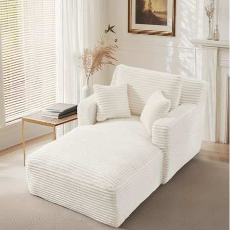 Divano chaise longue 166x114x82 cm crema, senza montaggio, tessuto a coste, relax compatto MEUBLIV (1/5)