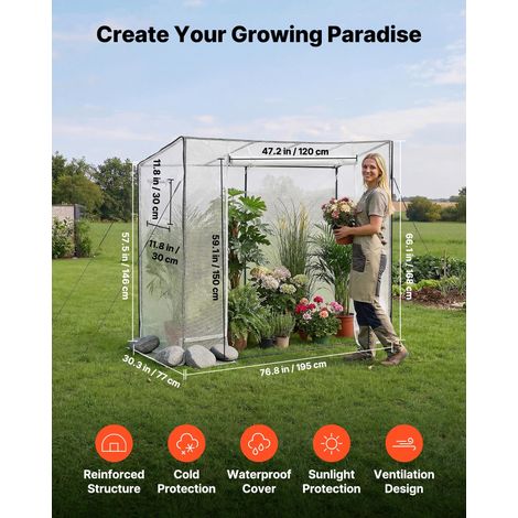 Serre de Jardin à Toit Incliné Serre à Tomate pour Plantes et Fleurs en Pot, Extérieur, Terrasse, avec Bâche en PE, Porte Zippée En… (1/5)