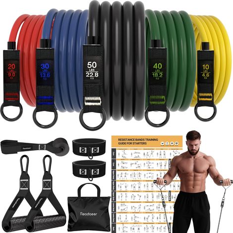 Elastique Musculation avec 5/6 Niveaux Différents allant jusqu'à 68KG/136KG (1/5)