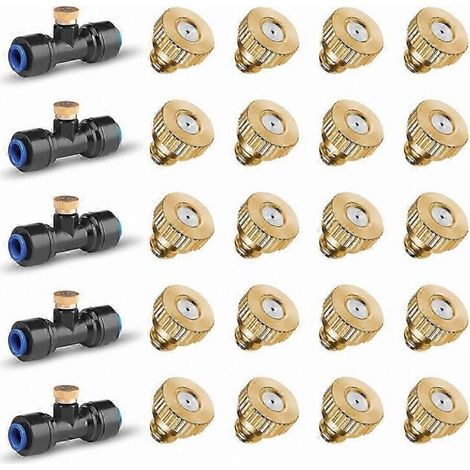 20 Pack Brass Misting Nozzles with 5 Tees for Outdoor Cooling